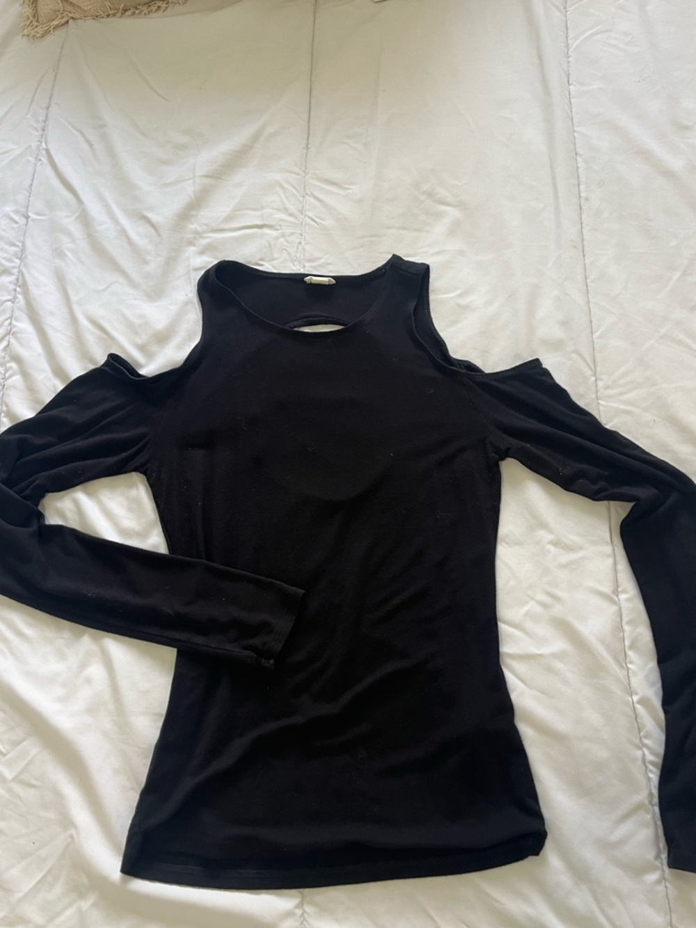 Garage Black Cold-Shoulder Long Sleeve Top